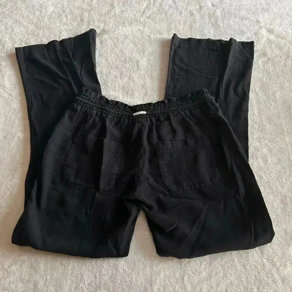 Black linen blend straight leg pants with drawstring and pockets women’s small - Picture 4 of 7